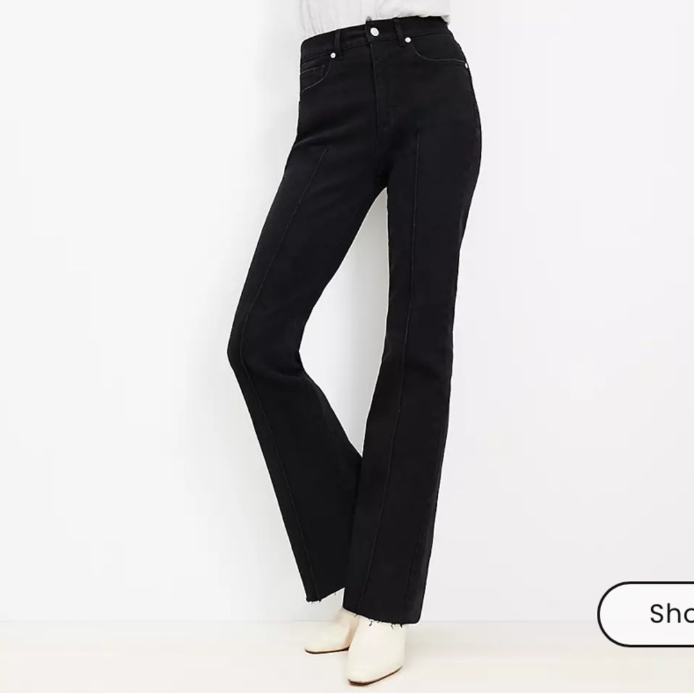 LOFT Pintucked Fresh Cut High Rise Slim Flare Jeans in Washed Black